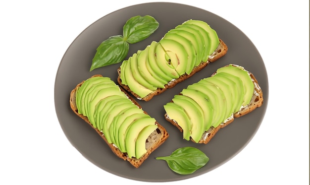 Photo delicious breads with avocado on a plate