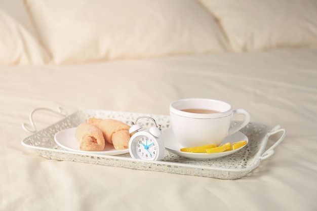 Delicious breakfast in bed