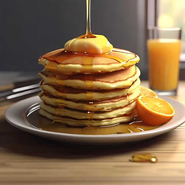A delicious breakfast of fluffy pancakes stacked high on a plate