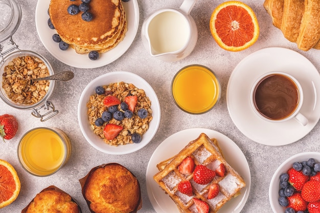 Delicious breakfast on a light table