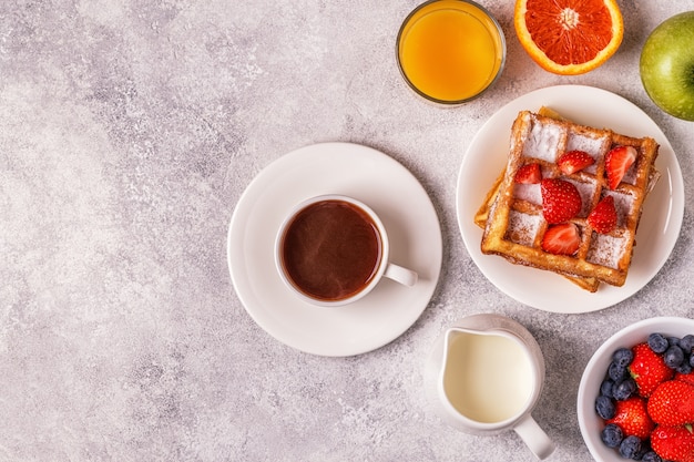 Delicious breakfast on a light table