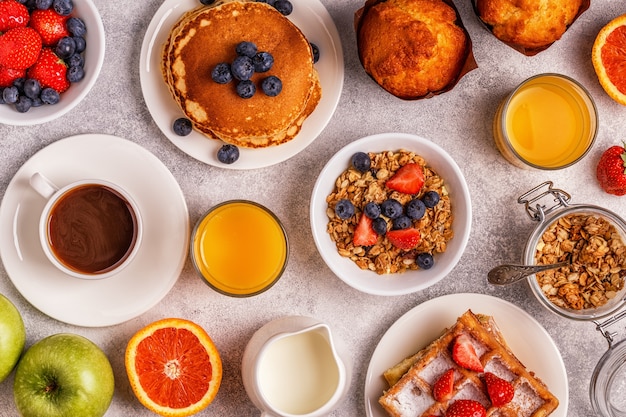 Delicious breakfast on a light table