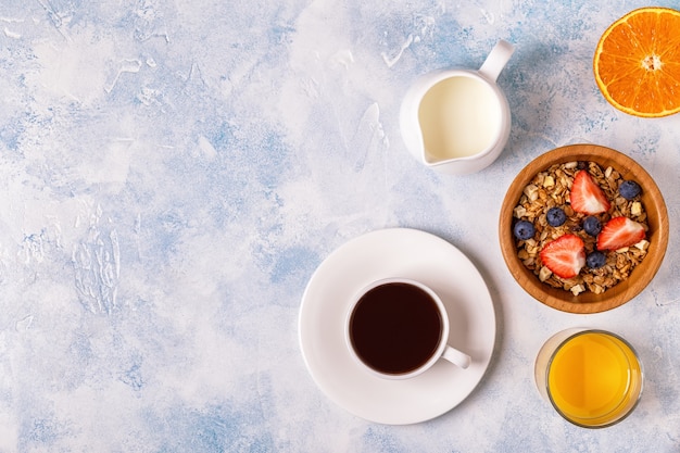 Delicious breakfast on a light table