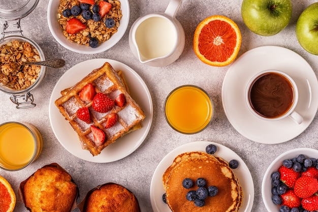 Delicious breakfast on a light table