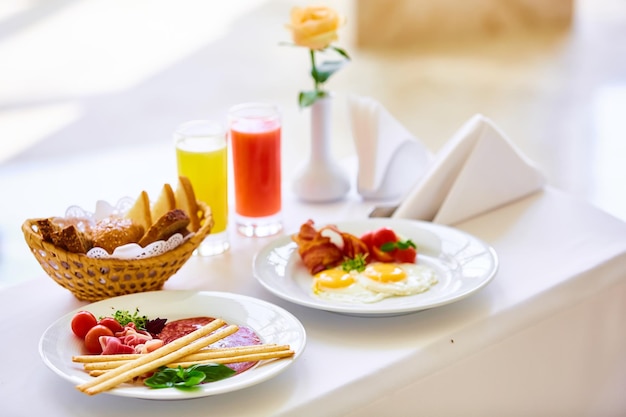 Delicious breakfast for two at the luxury hotel