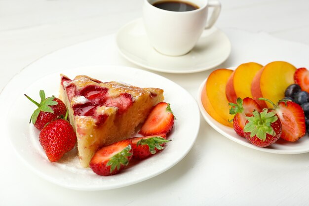 Delicious breakfast with coffee and tasty pie