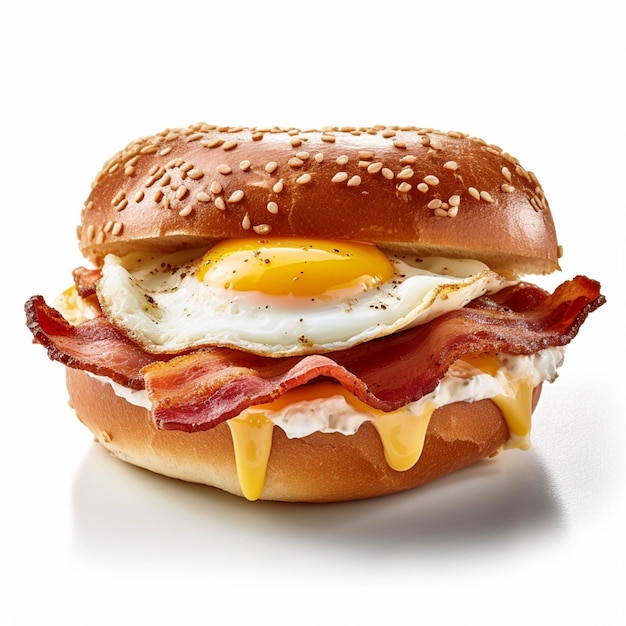 Delicious breakfast with fried egg and bacon on a bagel