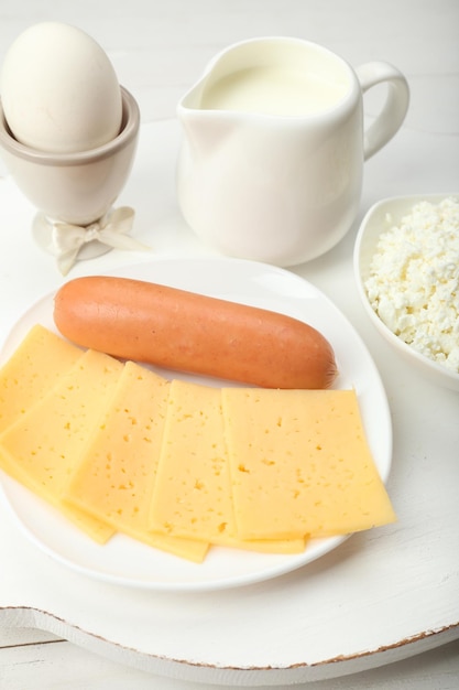 Delicious breakfast with milk egg and cottage cheese