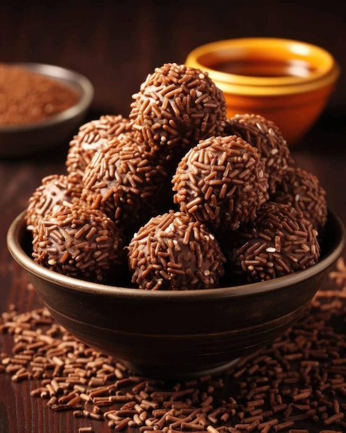 Delicious Brigadeiro brazilian food dish with dark studio background