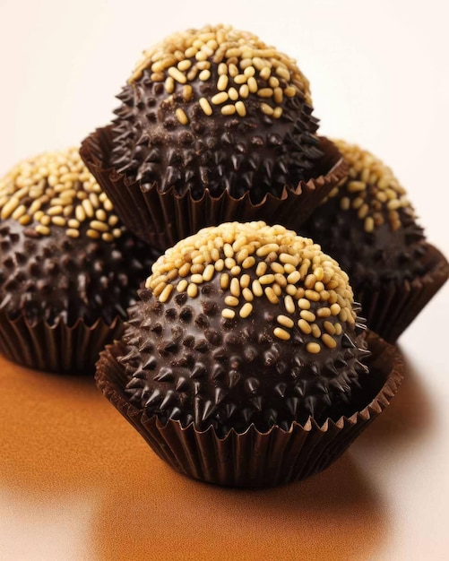 Foto delizioso piatto brasiliano brigadeiro con sfondo scuro in studio