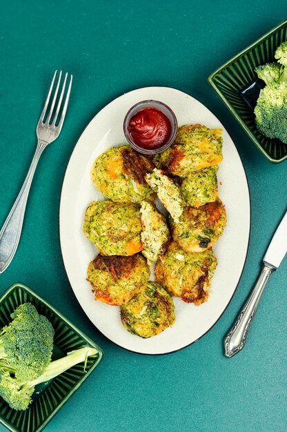 Foto una deliziosa cotoletta di broccoli.