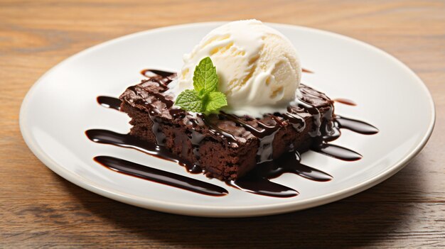 Photo delicious brownie with vanilla ice cream