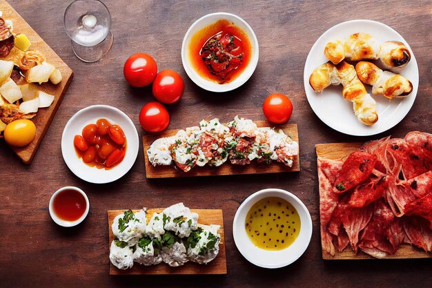 Photo delicious bruschetta on table with appetizers italian food