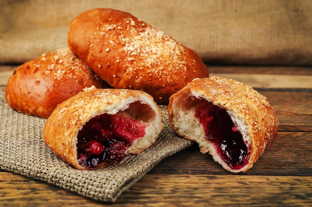 Delicious buns with cherry jam