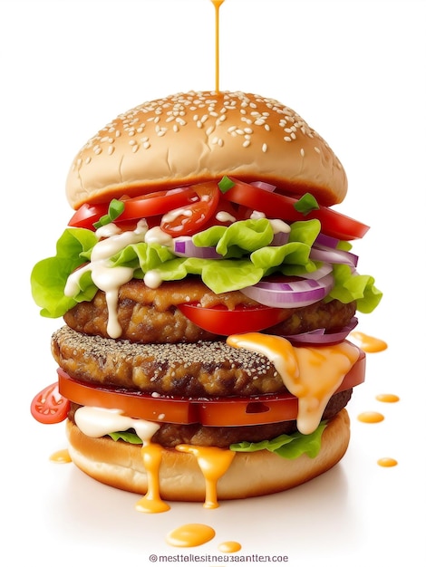 Delicious burger Ai image generate Image of a cheeseburger Appetizing hamburger in flat style