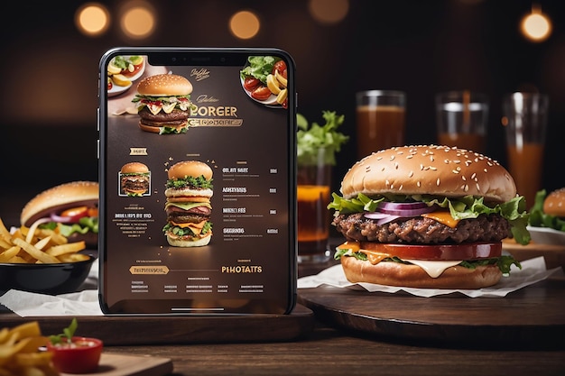 사진 맛있는 햄버거와 음식 메뉴 인스타그램과 페이스북 스토리 템플릿