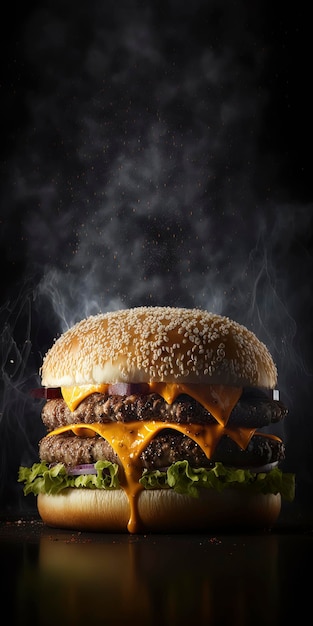 Delicious Burger on Black Backdrop