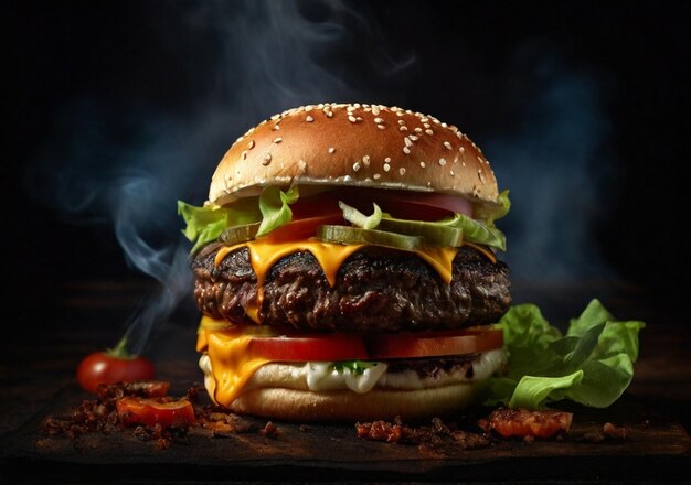 A Delicious burger on black background