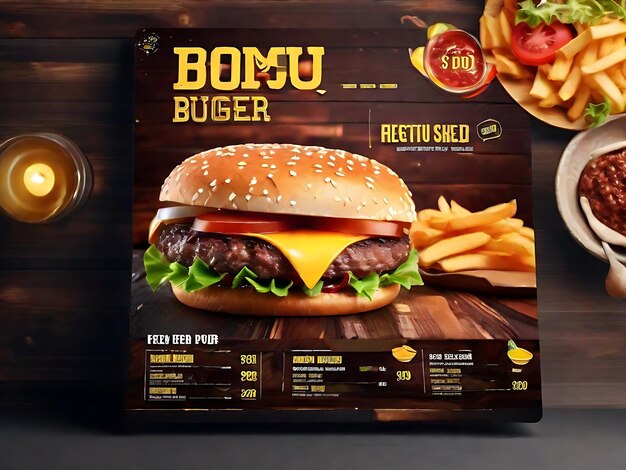 Delicious Burger Delights PSD あなたのレストランのためのフードメニュー ソーシャルメディア投稿