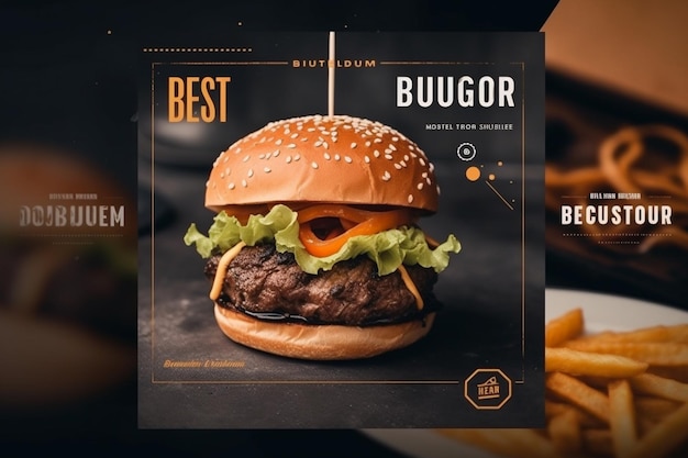 Foto post sui social media del menu delizioso di hamburger e cibo