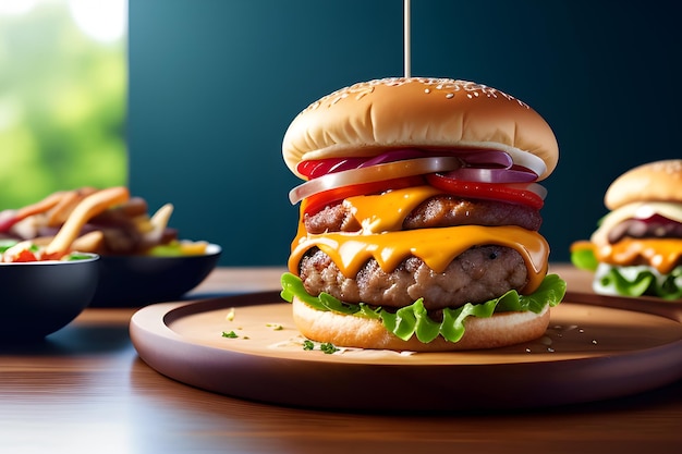 Вкусный бургер фотография Еда фон Создано изображение AI