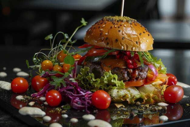 Photo delicious burger and salad platter