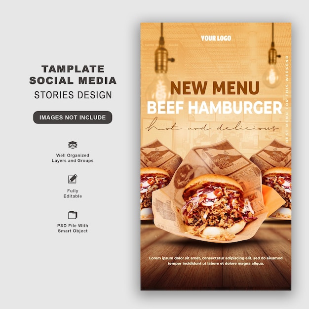 Delicious burger social media story template design