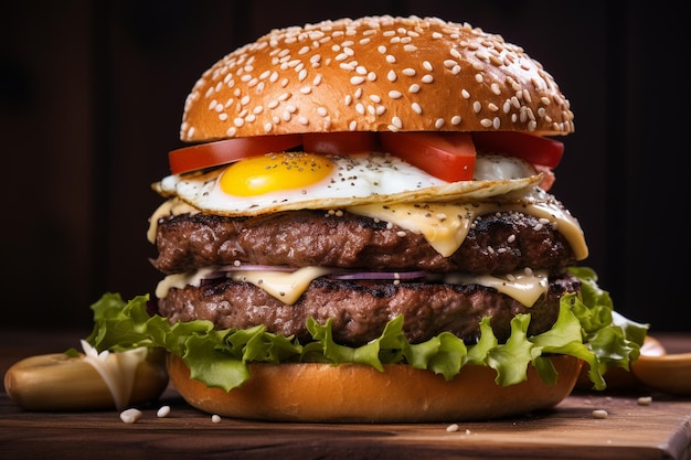 Delicious burger with egg