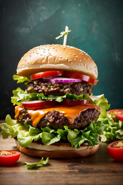 Delicious burger with lettuce and tomato