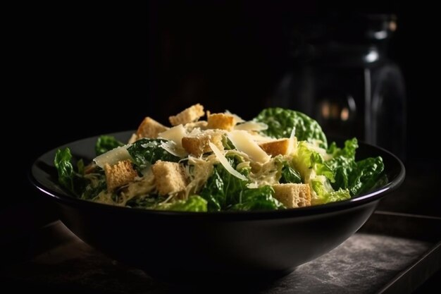 Delicious caesar salad on a plate in a cafe Generative AI