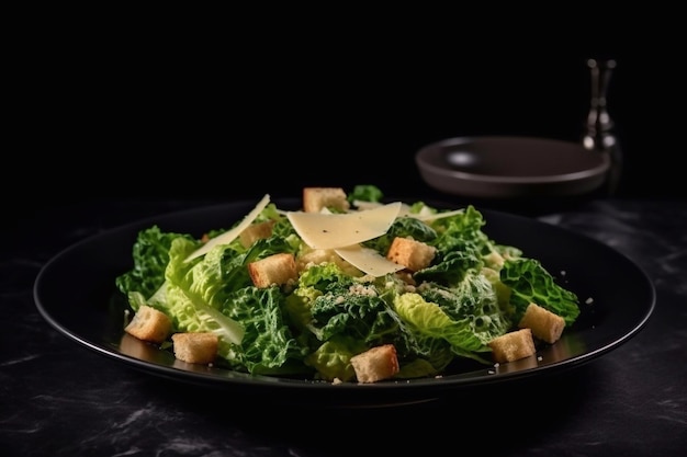 Delicious caesar salad on a plate in a cafe Generative AI