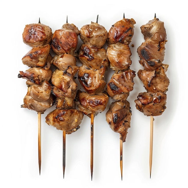 Delicious Caille Quail Skewers isolated on white background