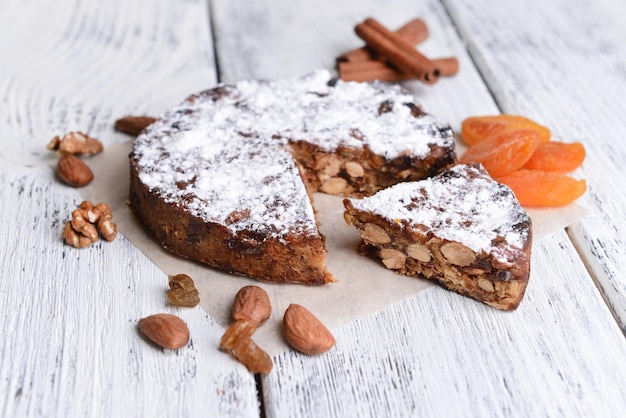 Delicious cake panforte on table closeup