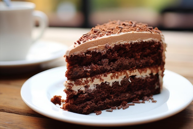 美味しいケーキのスライスと新鮮なコーヒーカップはデザート愛好家にとって完璧な楽です