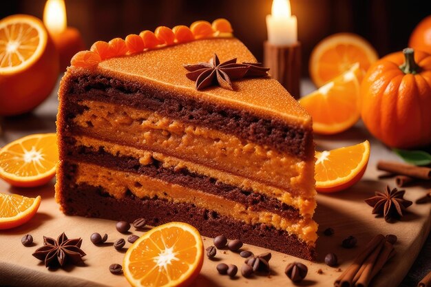 A delicious cake and tangerine