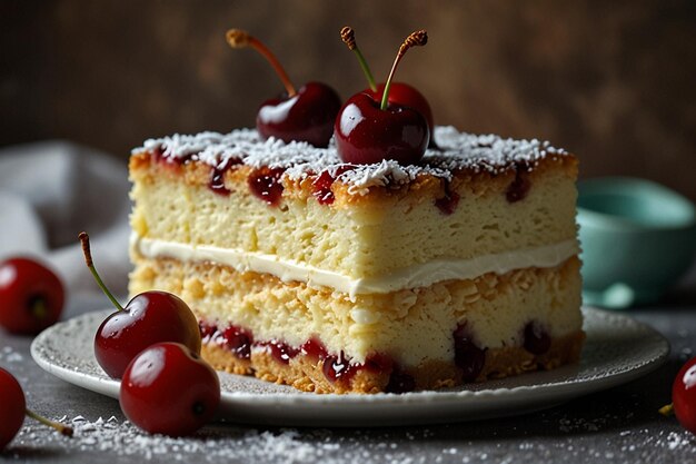 Delicious cake with cherries