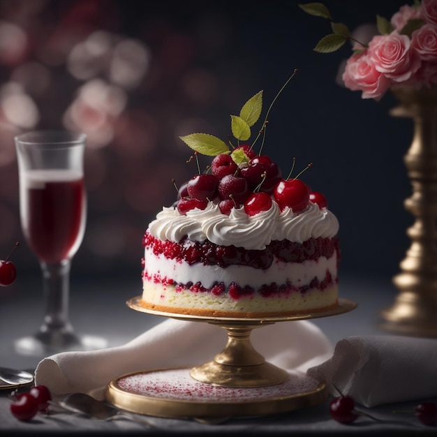 delicious cake with a cherry on the top generative ai