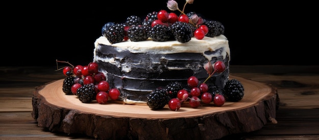 A Delicious Cake with Fresh Berries on a Table created using generative AI tools