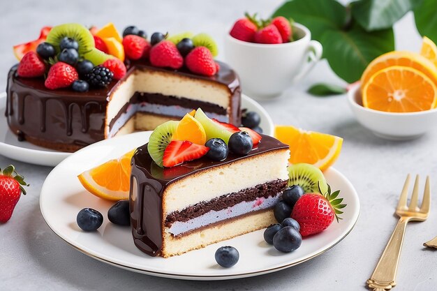 Delicious cake with fruits