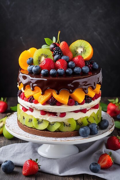 Фото Вкусный торт с фруктами.