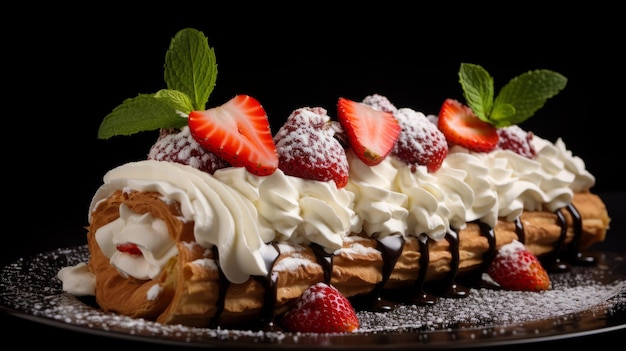 Delicious Cannoli With Whipped Cream And Fresh Strawberries