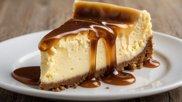 Photo delicious caramel cheesecake on a plate