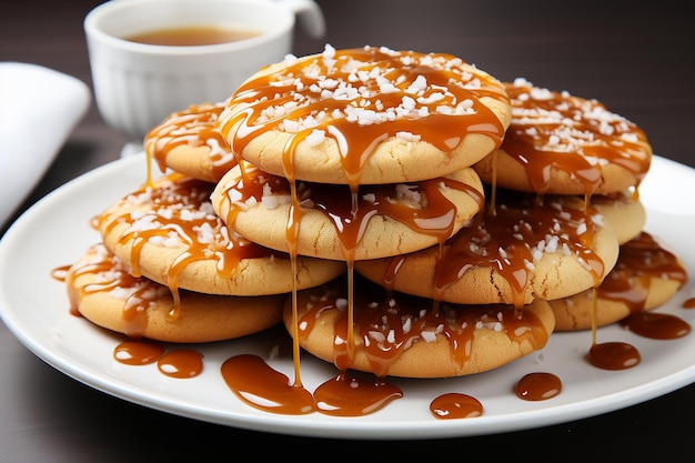 Delicious Caramel Cookies on White Background