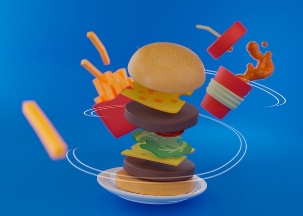 Delicious cartoon style fast food