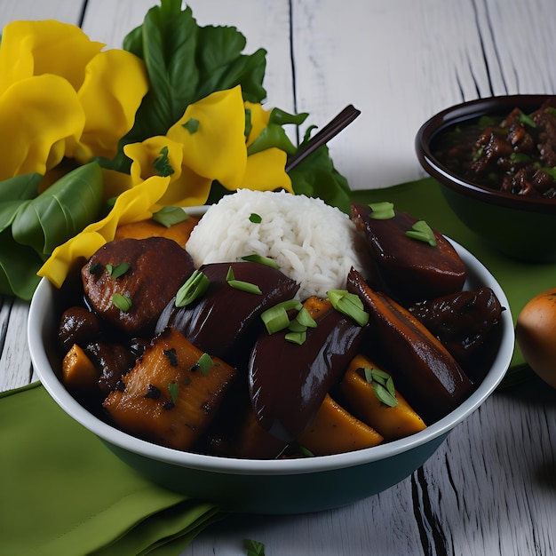 맛있는 카루루 브라질 음식 요리 어두운 스튜디오 배경