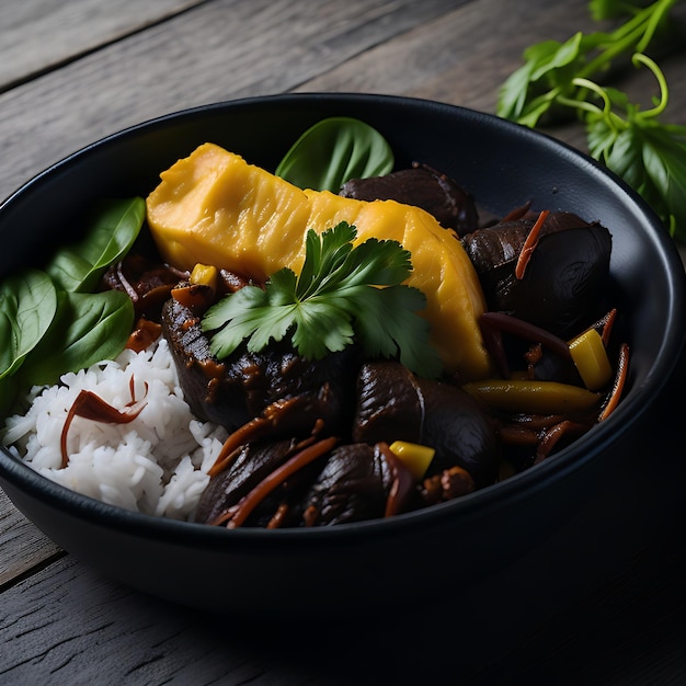 Delicious Caruru brazilian food dish with dark studio background