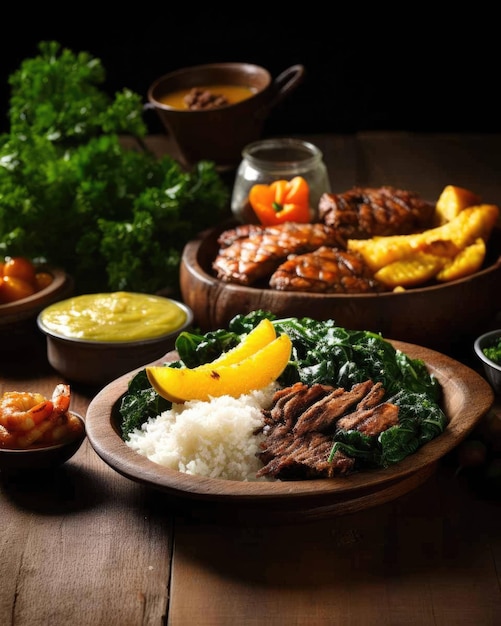 Delicious Caruru brazilian food dish with dark studio background