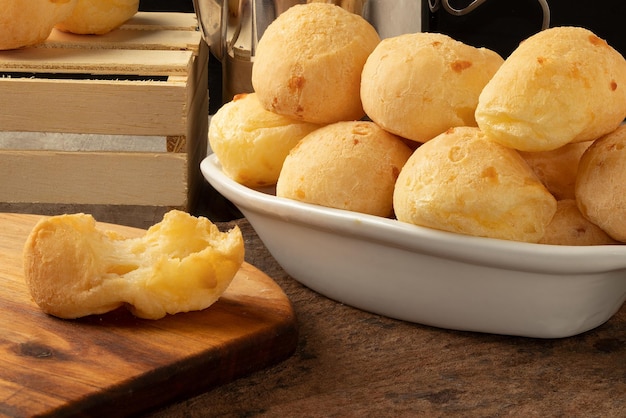 Delicious cheese bread on table