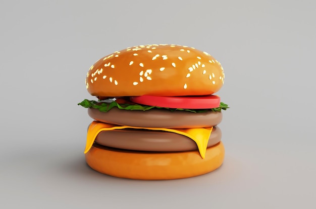 白い背景の上のおいしいチーズ ハンバーガー アイコン 3 d イラスト
