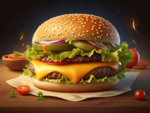 Foto un delizioso hamburger al formaggio.